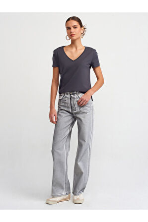 Dilvin Antrasit V Yaka Basic T-shirt - 3470