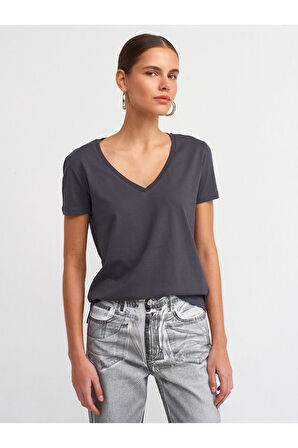 Dilvin Antrasit V Yaka Basic T-shirt - 3470