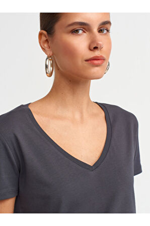Dilvin Antrasit V Yaka Basic T-shirt - 3470