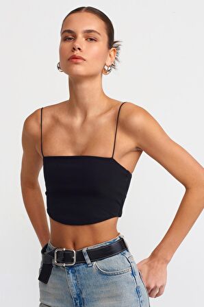 Dilvin20793 Askılı Crop Top Siyah