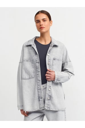 Dilvin 5307 Yıpratmalı Oversize Gömlek-Gri