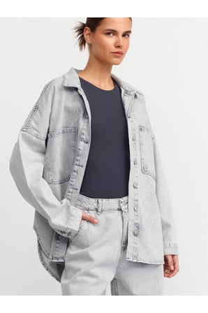 Dilvin 5307 Yıpratmalı Oversize Gömlek-Gri