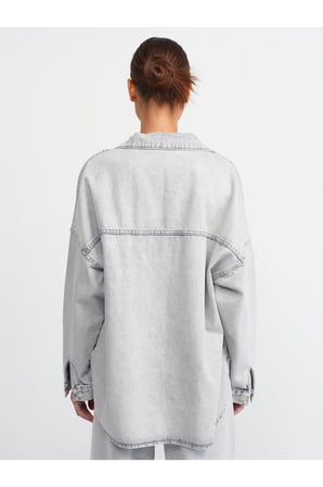 Dilvin 5307 Yıpratmalı Oversize Gömlek-Gri