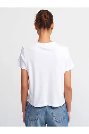 30584 Bisiklet Yaka Pamuklu T-shirt-beyaz
