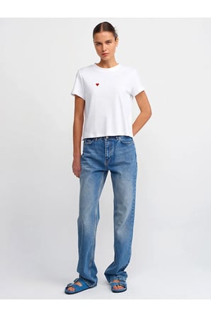 30584 Bisiklet Yaka Pamuklu T-shirt-beyaz