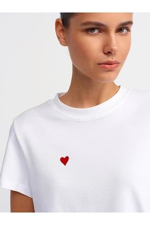 30584 Bisiklet Yaka Pamuklu T-shirt-beyaz