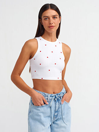 20819 DİLVİN KALP NAKIŞLI CROP TOP