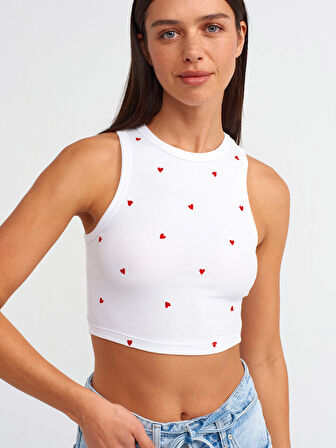 20819 DİLVİN KALP NAKIŞLI CROP TOP