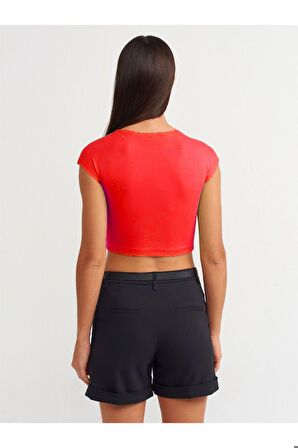 Dilvin Kadın Basic Kırmızı Düz T-shirt - 30528