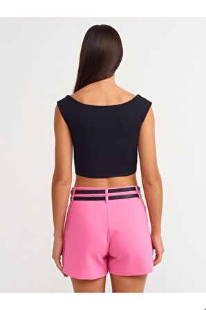 Dilvin Kadın Kayık Yaka Crop Top -  20869 