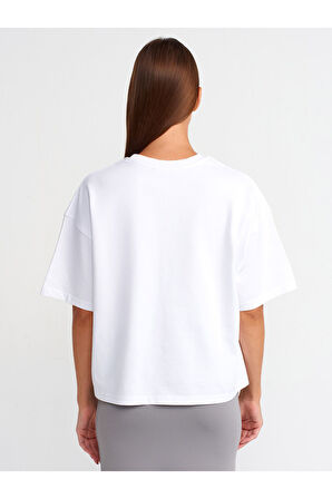 Dilvin Kadın Oversize Kısa Kollu Pamuklu Beyaz T-shirt - 31017