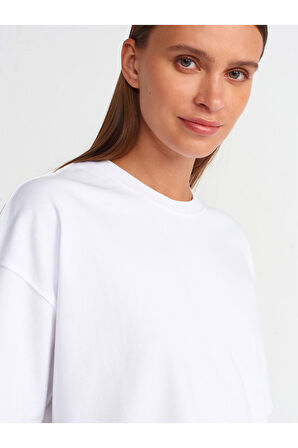 Dilvin Kadın Oversize Kısa Kollu Pamuklu Beyaz T-shirt - 31017