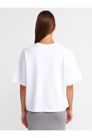 Dilvin 31017 Kısa Kollu Pamuklu T-shirt-Beyaz