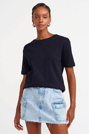 Dilvin Dikiş Detaylı T-shirt Siyah