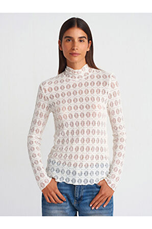 31328 DİLVİN BALIKÇI YAKA FERMUARLI DANTEL TOP