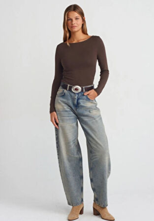 31401 DİL Büzgülü Kayık Yaka Top 