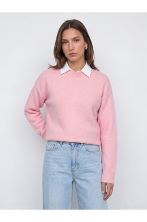 10640 Bisiklet Yaka Yumuşak Dokulu Triko Kazak-Pembe