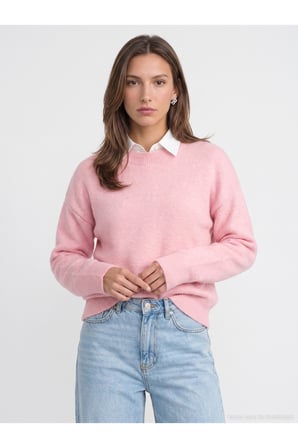 10640 Bisiklet Yaka Yumuşak Dokulu Triko Kazak-Pembe
