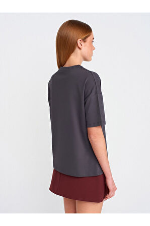 Dilvin Kadın Basic Koyu Antrasit Rahat Kalıp T-Shirt - 3683