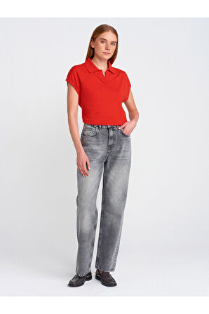 Dilvin Kadın Kar Yıkama Denim Antrasit Mom Jeans Pantolon - 71772 