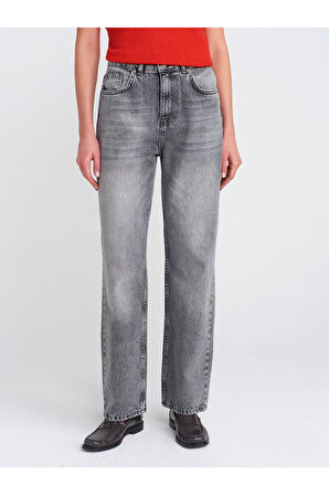 Dilvin Kadın Kar Yıkama Denim Antrasit Mom Jeans Pantolon - 71772 