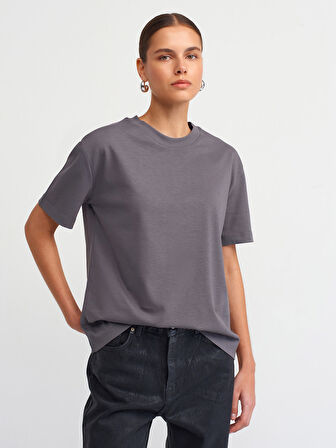 30312 DİLVİN T-SHIRT DEKORATİF DİKİŞLİ BİSİKLET YAKA