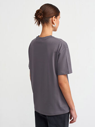 30312 DİLVİN T-SHIRT DEKORATİF DİKİŞLİ BİSİKLET YAKA