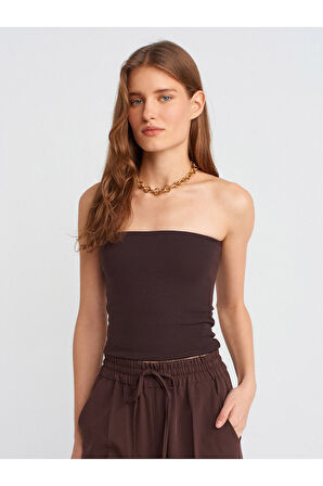 Dilvin Kadın Straplez Crop Top Koyu Kahve Bluz - 20659