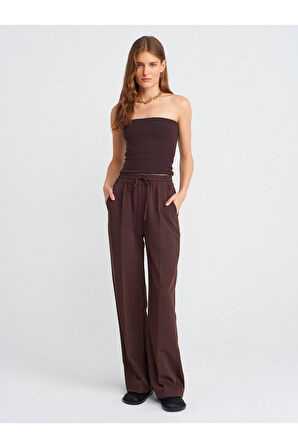 Dilvin Kadın Straplez Crop Top Koyu Kahve Bluz - 20659