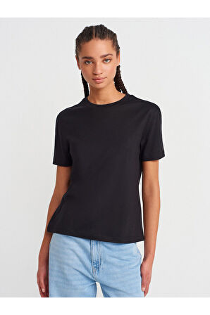 Dilvin Kadın Basic Düz Siyah Bisiklet Yaka T-shirt- 31791