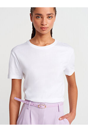 Dilvin Kadın Beyaz Düz Basic Bisiklet Yaka T-shirt- 31791