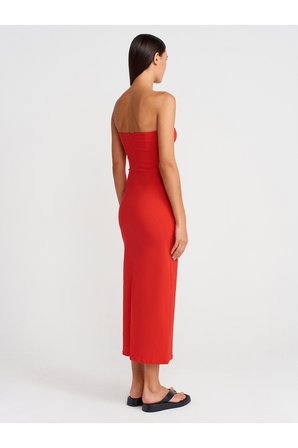 91368 Straplez Midi Elbise