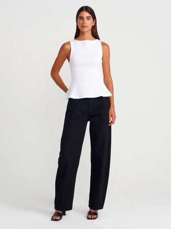 21001 DİLVİN KAYIK YAKA PEPLUM TOP