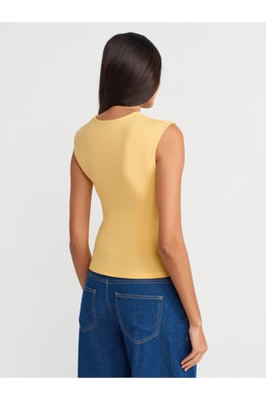 21054 Büzgülü Basic T-Shirt-Sarı