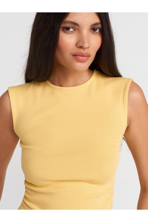 21054 Büzgülü Basic T-Shirt-Sarı