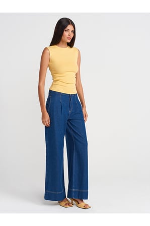 21054 Büzgülü Basic T-Shirt-Sarı