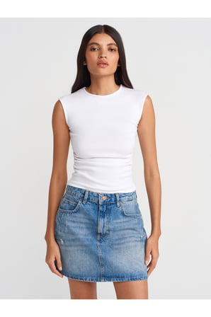 21054 Büzgülü Basic T-Shirt