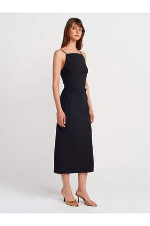 91479 Büzgülü Midi Elbise