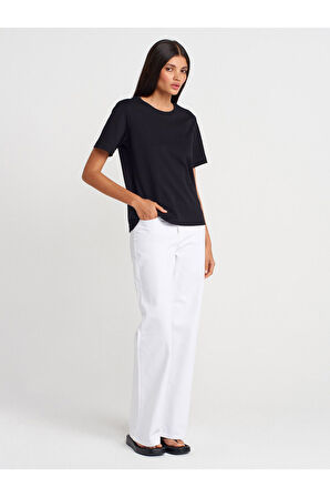 Dilvin Kadın Basic Relaxed Bisiklet Yaka Siyah T-shirt - 31763