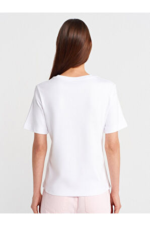 Dilvin Kadın Beyaz Basic Relax Bisiklet Yaka T-shirt-31763 