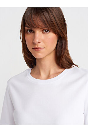 Dilvin Kadın Beyaz Basic Relax Bisiklet Yaka T-shirt-31763 