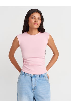 21054 Büzgülü Basic T-Shirt
