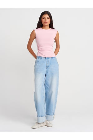 21054 Büzgülü Basic T-Shirt
