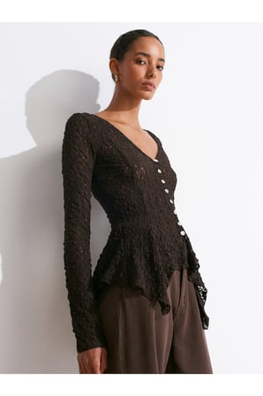 60433 Düğmeli Peplum Dantel Hırka