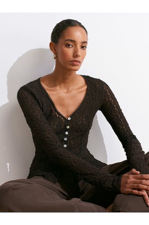 60433 Düğmeli Peplum Dantel Hırka