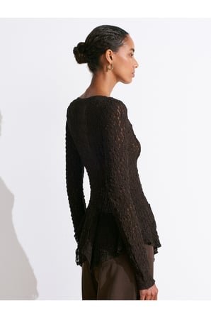 60433 Düğmeli Peplum Dantel Hırka