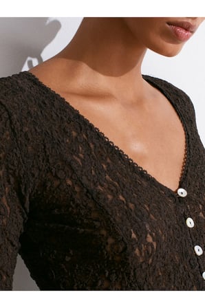 60433 Düğmeli Peplum Dantel Hırka