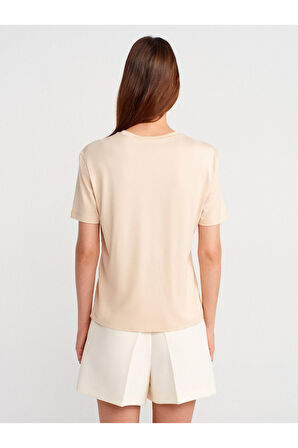 Dilvin Kadın Basic Taş Rengi Bisiklet Yaka T-shirt - 31791