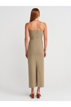 91368 Straplez Midi Elbise