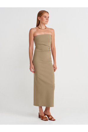 91368 Straplez Midi Elbise